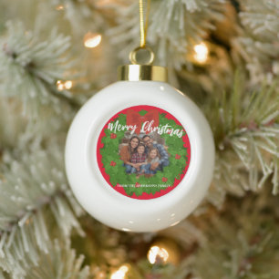 Frohe Weihnachten Kranz Foto Personalisiert Famili Keramik Kugel-Ornament