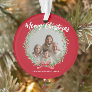 Frohe Weihnachten Kranz Foto Personalisierte Famil Ornament