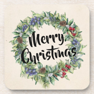 Frohe Weihnachten - Kranz - Handbemalte Wasserfarb Getränkeuntersetzer