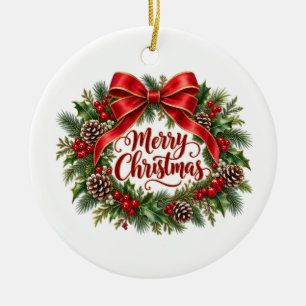 Frohe Weihnachten Kranz Runde Keramik-Weihnachtsba Keramik Ornament