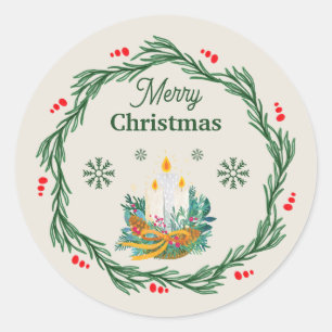 Frohe Weihnachten Kreis in Creme und Grün Runder Aufkleber