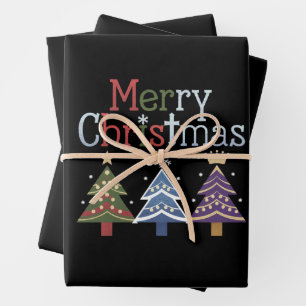Frohe Weihnachten Kreuz Xmas Baum Retro Geschenkpapier Set