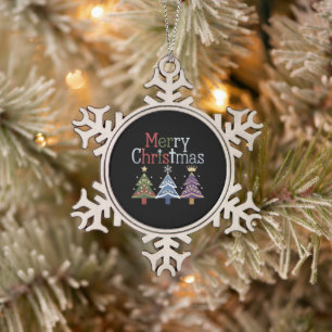 Frohe Weihnachten Kreuz Xmas Baum Retro Schneeflocken Zinn-Ornament