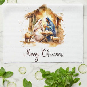 Frohe Weihnachten Krippe Geschirrtuch