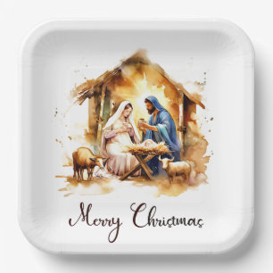 Frohe Weihnachten Krippe Pappteller