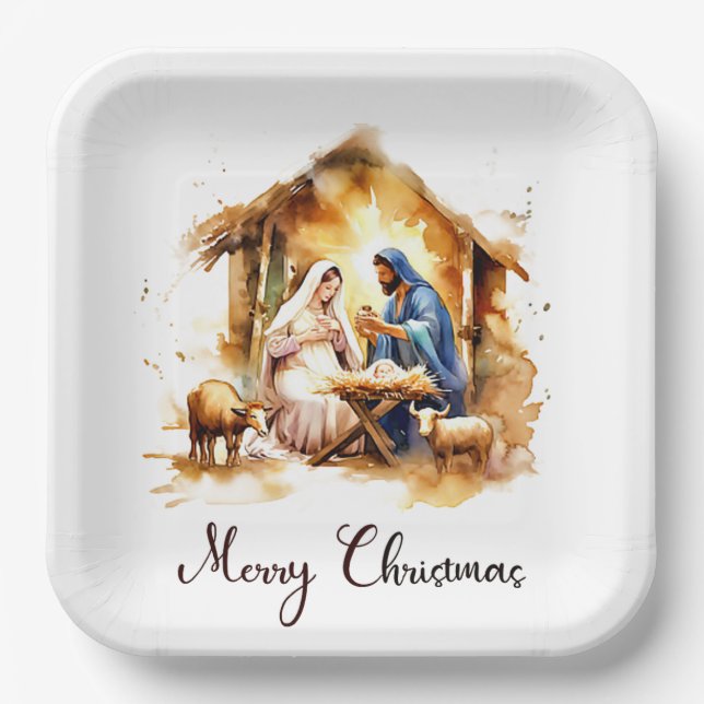 Frohe Weihnachten Krippe Pappteller (Vorderseite)