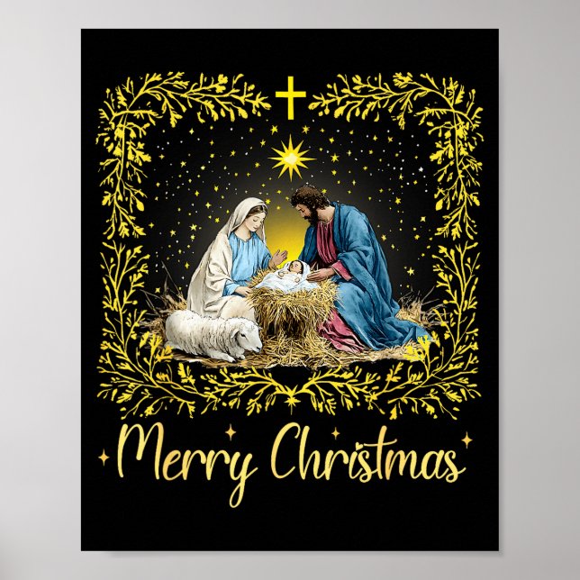 Frohe Weihnachten Krippenszene Nordstern Baby Jesu Poster (Vorne)