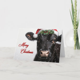 Frohe Weihnachten Kuh in Santa-Hut Rustikales Farm