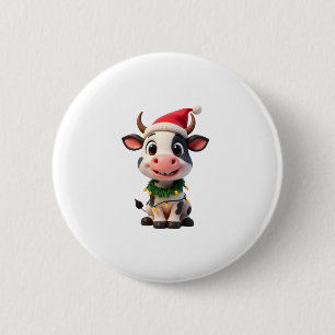 Frohe Weihnachten Kuh Santa Weihnachtsbeleuchtung  Button