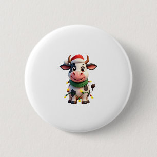 Frohe Weihnachten Kuh Santa Weihnachtslichter Kuh  Button