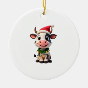 Frohe Weihnachten Kuh Santa Weihnachtslichter Kuh Keramik Ornament