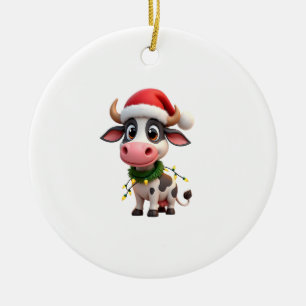 Frohe Weihnachten Kuh Santa Weihnachtslichter Kuh  Keramik Ornament