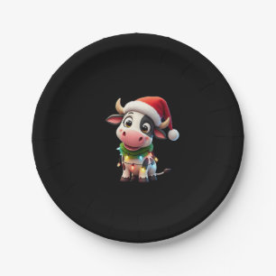 Frohe Weihnachten Kuh Santa Weihnachtslichter Kuh  Pappteller