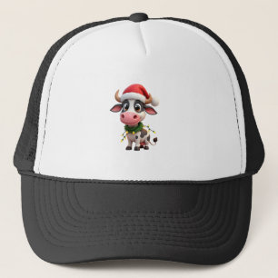 Frohe Weihnachten Kuh Santa Weihnachtslichter Kuh Truckerkappe