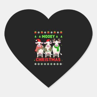 Frohe Weihnachten Kuh Weihnachten hässliches Sweat Herz-Aufkleber