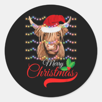 Frohe Weihnachten Kuh Western Santa Hut Xmas Pyjam Runder Aufkleber
