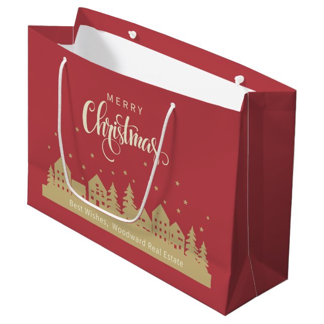 Frohe Weihnachten kühl Red Retro | Realtor Modern Große Geschenktüte (Vorderseite Schrägansicht)