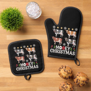 Frohe Weihnachten Kuhliebhaber Urlaub Bauernhof La Ofenhandschuh & Topflappen-Set