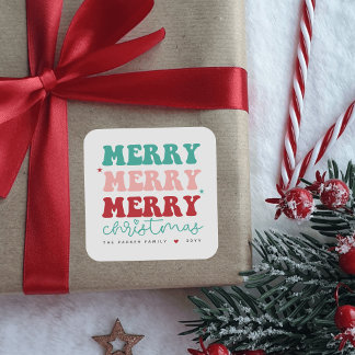 Frohe Weihnachten kühne farbenfrohe rote Herzen Quadratischer Aufkleber