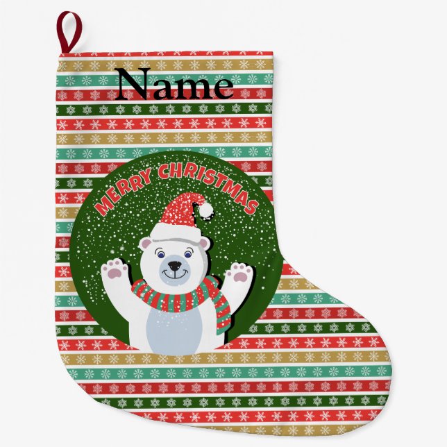 Frohe Weihnachten Kundenname Großer Weihnachtsstrumpf (Vorderseite)