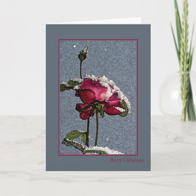 Frohe Weihnachten - künstlerische Rote Rose mit (Vorderseite)