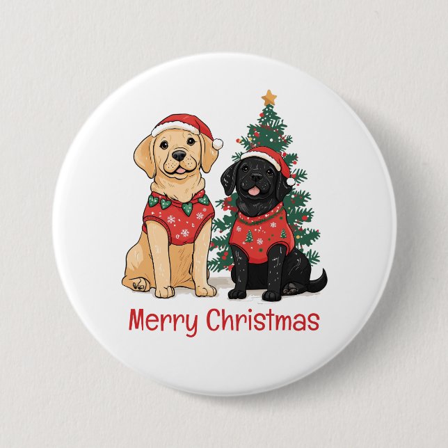 Frohe Weihnachten Labrador Retriever Hunde Button (Vorderseite)