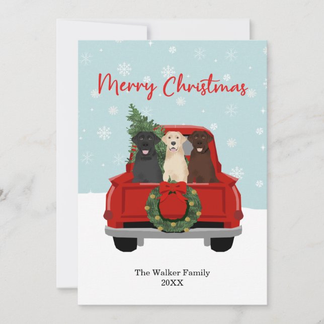 Frohe Weihnachten Labradors Red Christmas Truck (Vorderseite)
