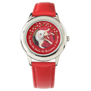 Frohe Weihnachten lächelnd Hund Foto Funny Red Armbanduhr