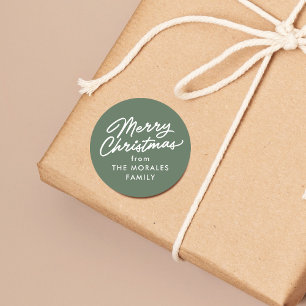 Frohe Weihnachten lässigen Drehbuch Grün Feiertag  Runder Aufkleber