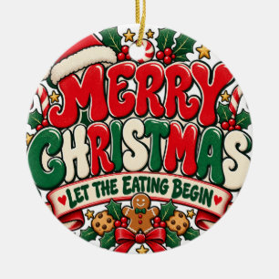 Frohe Weihnachten. Lasst uns mit dem Essen beginne Keramik Ornament