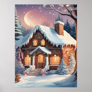 Frohe Weihnachten Lebkuchenhäuschen Poster