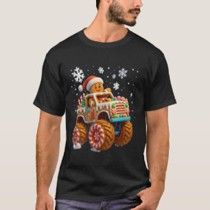 Frohe Weihnachten Lebkuchenmann fährt Monster T T-Shirt