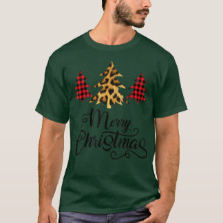 Frohe Weihnachten Leopard Buffalo Kariert Pattern T-Shirt