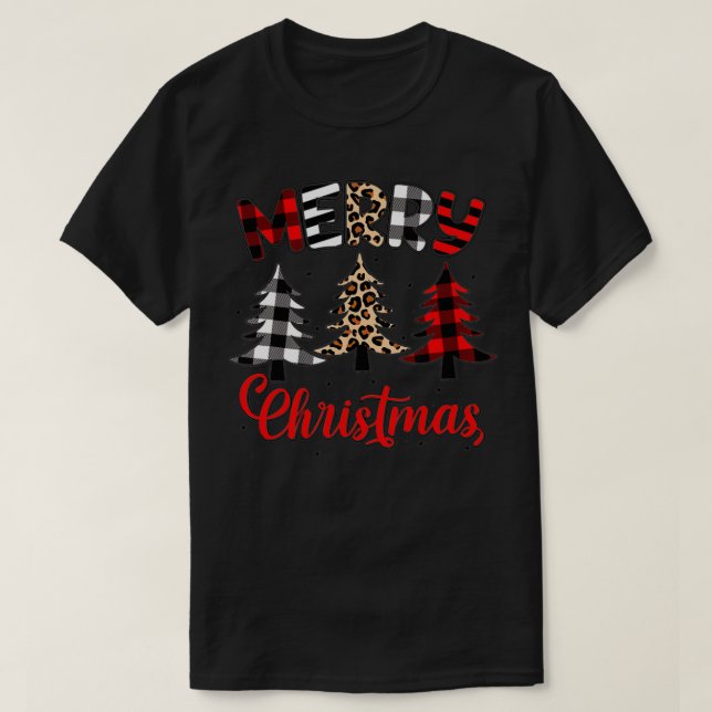 Frohe Weihnachten Leopard Buffalo Karierte Familie T-Shirt (Design vorne)