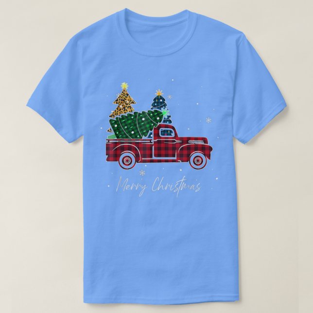 Frohe Weihnachten Leopard Buffalo Truck Tree Red P T-Shirt (Design vorne)