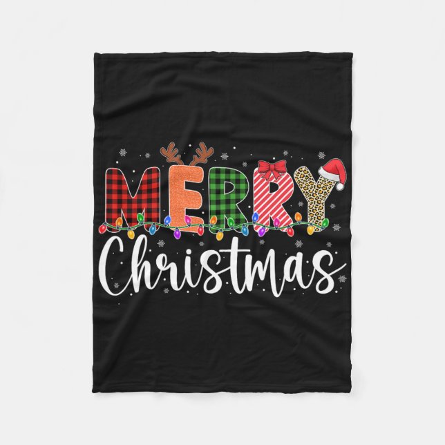 Frohe Weihnachten Leopard Büffel Rot Kariert Für M Fleecedecke (Vorderseite)
