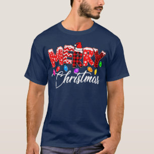 Frohe Weihnachten Leopard Büffel Rot Kariert Santa T-Shirt