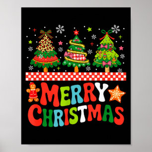 Frohe Weihnachten Leopard Farbige Weihnachtsbäume Poster