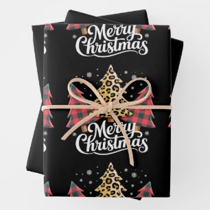 Frohe Weihnachten Leopard Kariert Tree Xmas Urlaub Geschenkpapier Set