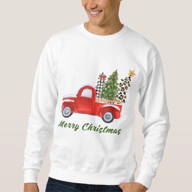 Frohe Weihnachten Leopard Karierte WeihnachtsbaumR Sweatshirt (Vorderseite)