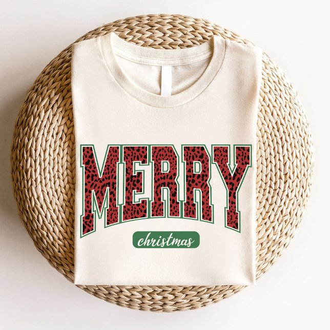 Frohe Weihnachten Leopard Print Green Red T-Shirt (Merry Christmas Leopard Print Green Red T-Shirt)