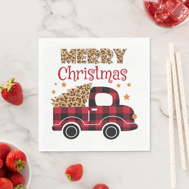 Frohe Weihnachten Leopard und Buffalo Kariert Serviette (Beispiel)