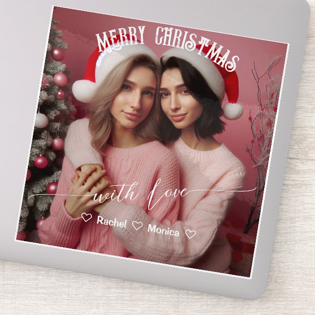 Frohe Weihnachten Lesbian Retro Pink | Benutzerdef Aufkleber (Detail)