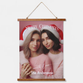 Frohe Weihnachten Lesbian Retro Pink | Benutzerdef Wandteppich Mit Holzrahmen