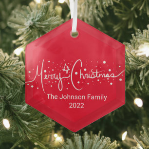 Frohe Weihnachten Lettering Schnee Schneeflocken Ornament Aus Glas