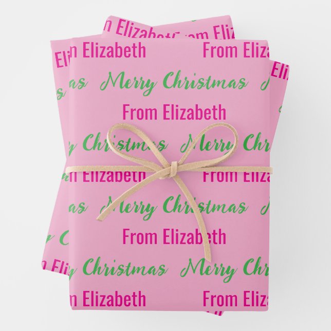 Frohe Weihnachten Light Pink & Hot Pink Script Nam Geschenkpapier Set (Beispiel)