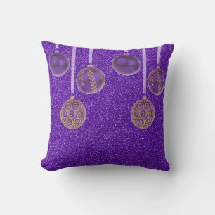 Frohe Weihnachten Lila Baubles Glitzer Gold Kissen