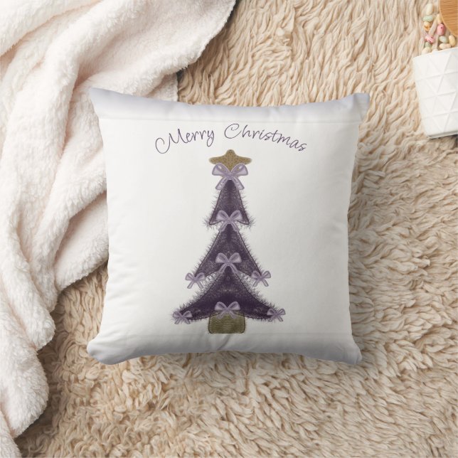 Frohe Weihnachten Lila Bows Ribbons Gold Star Tree Kissen (Decke)