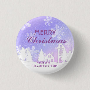 Frohe Weihnachten Lila Schneeflocken im Weißen Hau Button