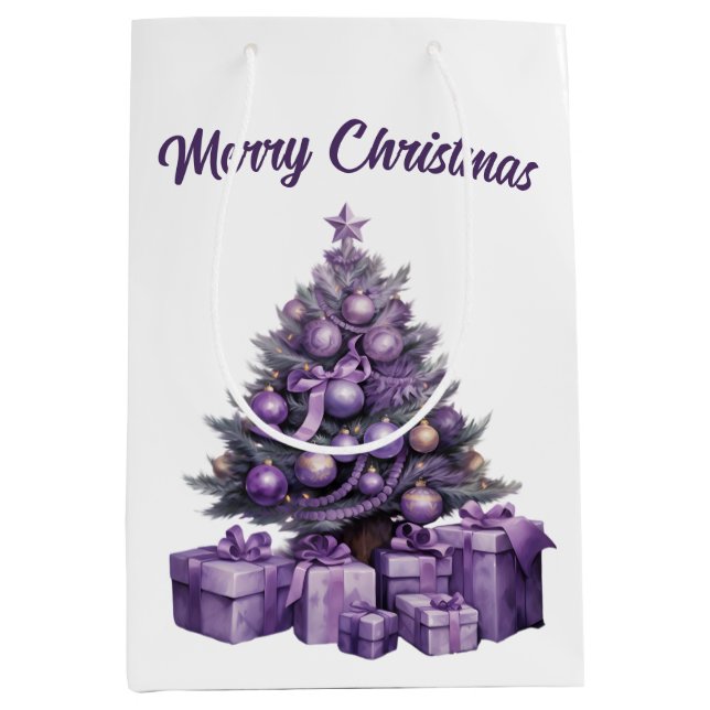 Frohe Weihnachten lila Weihnachtsbaum Mittlere Geschenktüte (Vorderseite)
